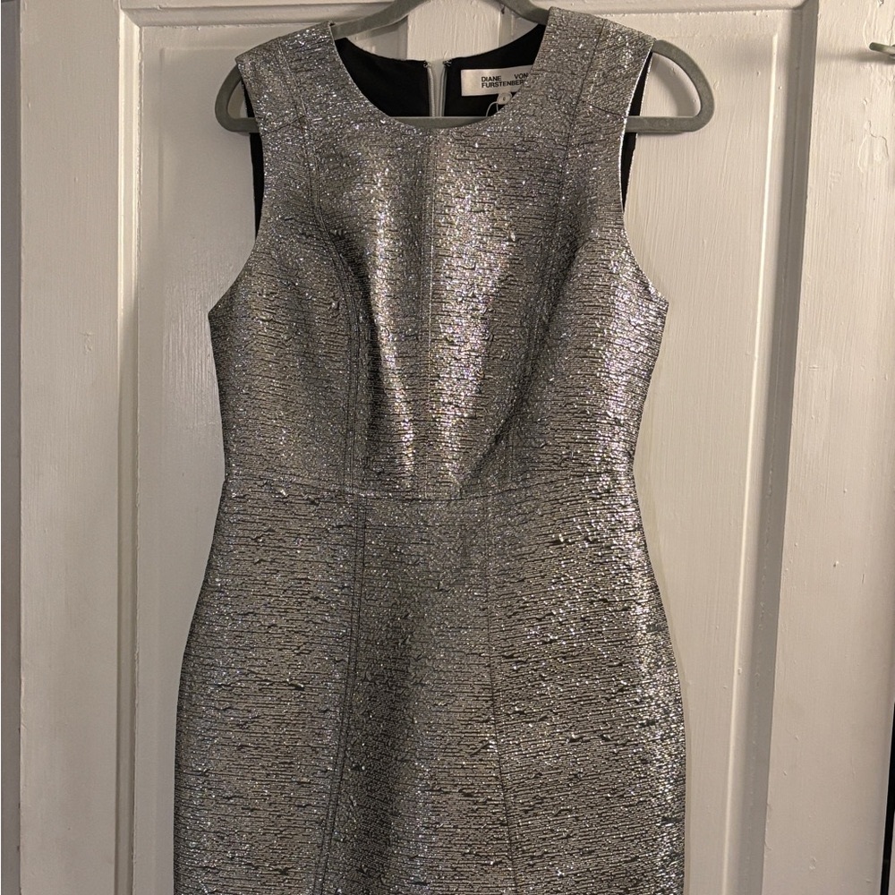 Diane Von Furstenberg Metallic Silver Strapless Dress